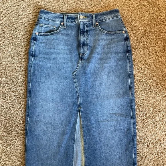 Express Denim Maxi Skirt Front Slit Jean Long Skirt High Waisted Blue Size 4 - Picture 4 of 8